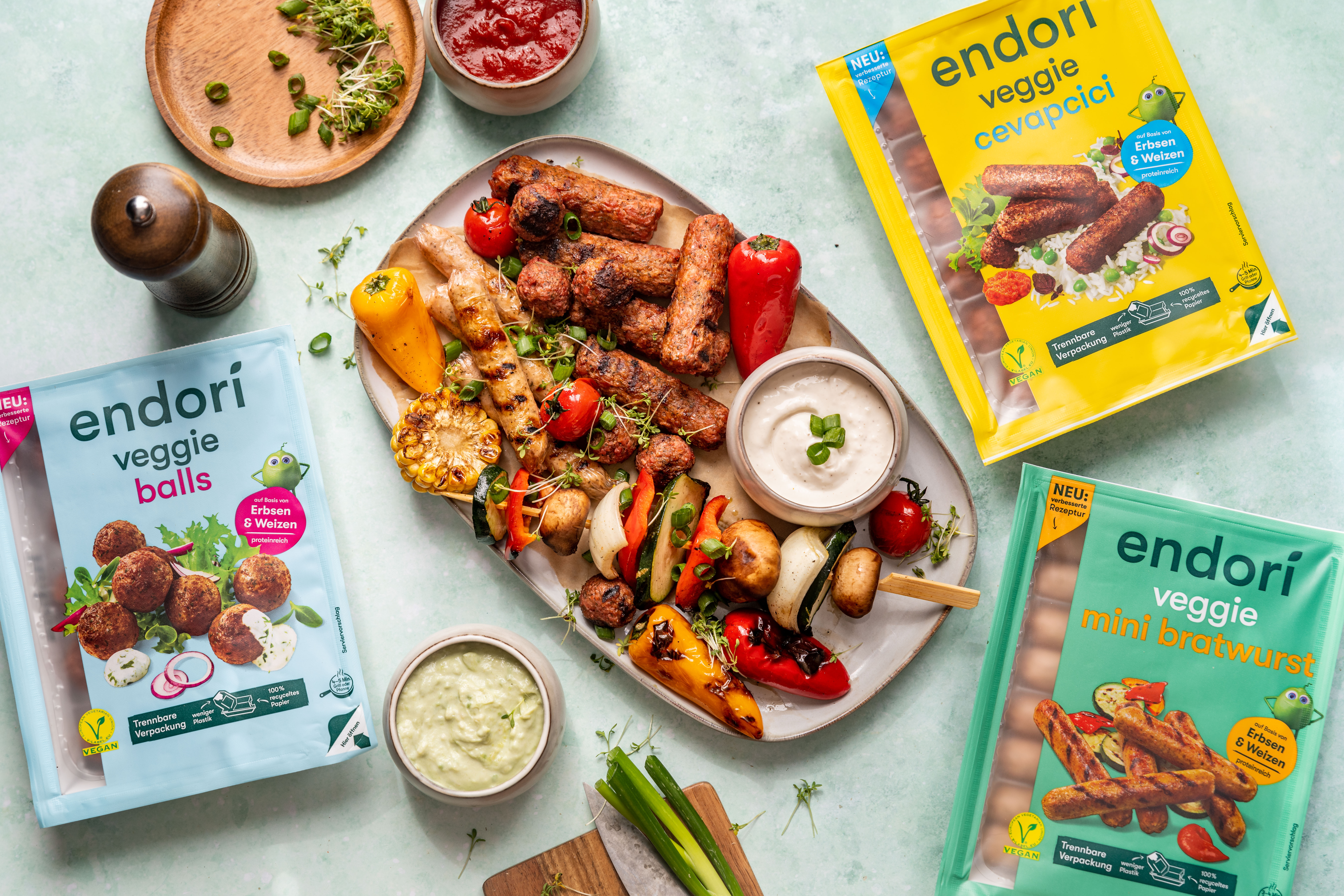 endori Grillplatte mit dreierlei Dips endori Grillplatte mit dreierlei Dips