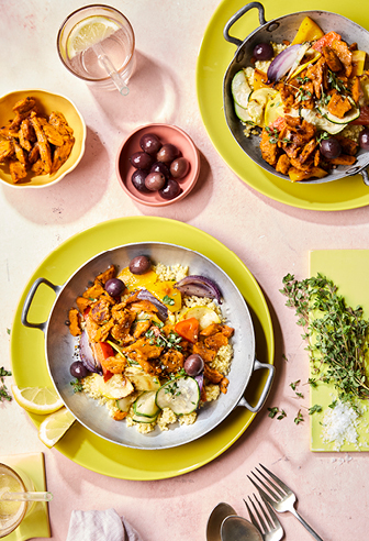 Hirsepfanne mit veganem Chicken BBQ Hirsepfanne mit veganem Chicken BBQ