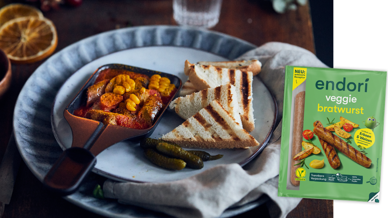 Currywurst mit endori veggie bratwurst Currywurst mit endori veggie bratwurst