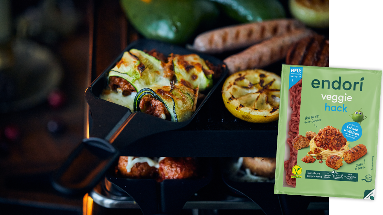Raclette Zucchini mit endori veggie hack roh Raclette Zucchini mit endori veggie hack roh